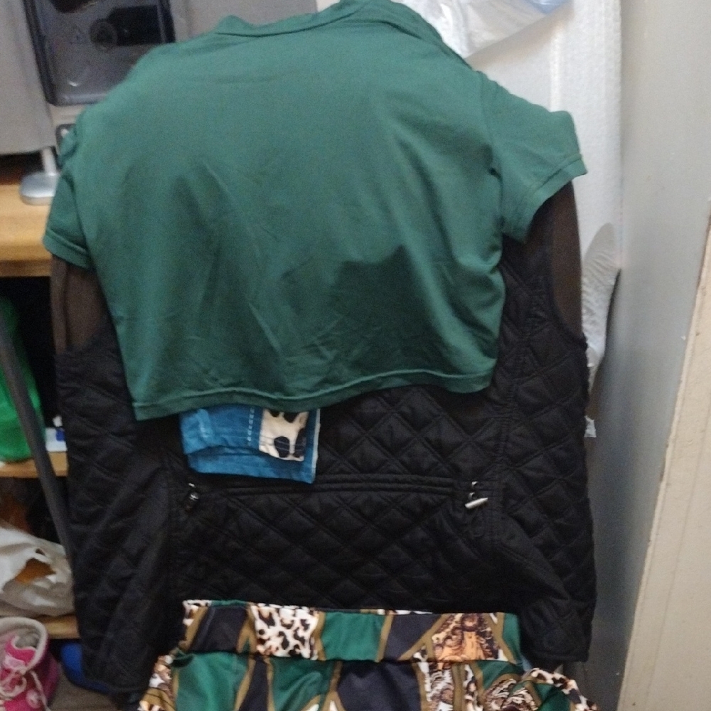 Green Crop Top and Black Quilted Jacket